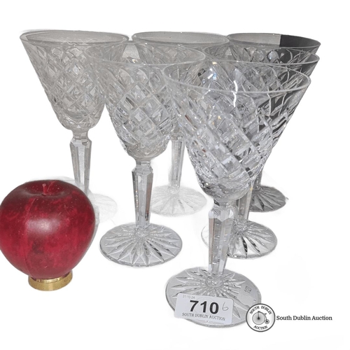 710 - Star Lot : A Set of six tall crystal wine glasses by Waterford Crystal. Intricate cut design with st... 