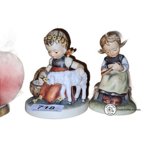 718 - Pair of lovely  Goebel Hummel figurines, featuring children with lambs and music. Made in Germany, f... 