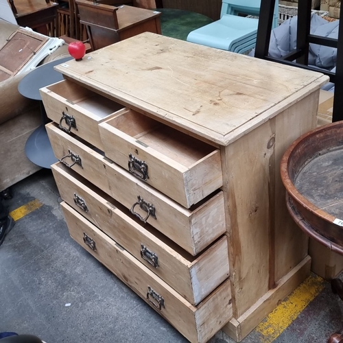 764 - Star lot : Antique stripped antique pine chest of drawers with five drawers and ornate metal handles... 