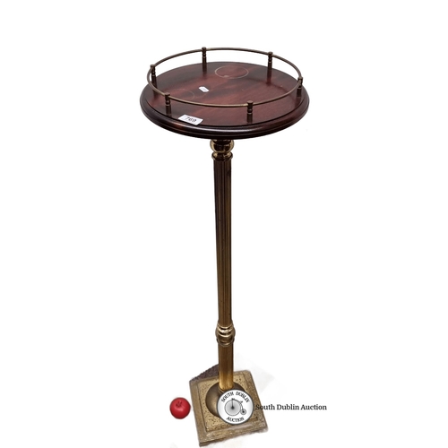 769 - Victorian style mahogany and brass pedestal stand with a fluted column and a circular top with a gal... 