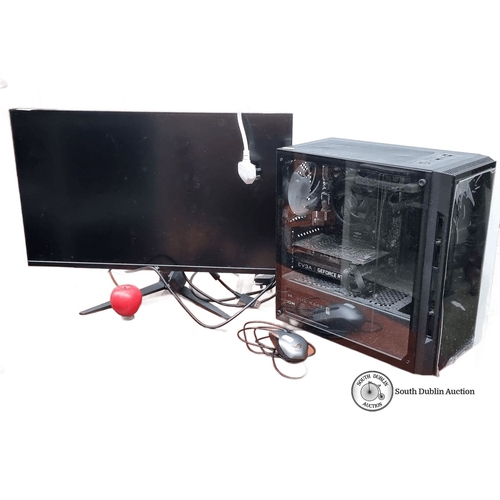 770 - Desktop computer with AMD processor, EVGA GeForce RTX graphics card, Gigabyte motherboard, and 600W ... 