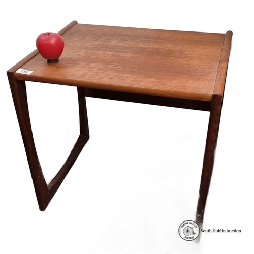 782 - Mid-Century Modern teak side table with minimalist design and curved edges. Lovely shape and design.