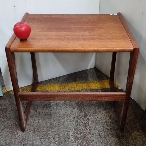 782 - Mid-Century Modern teak side table with minimalist design and curved edges. Lovely shape and design.