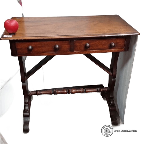 783 - Star lot : Late Victorian side table in polished mahogany with two drawers and decorative stretcher.