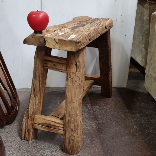 785 - A very cool Rustic wooden stool made from reclaimed timber, showcasing natural textures and sturdy c... 