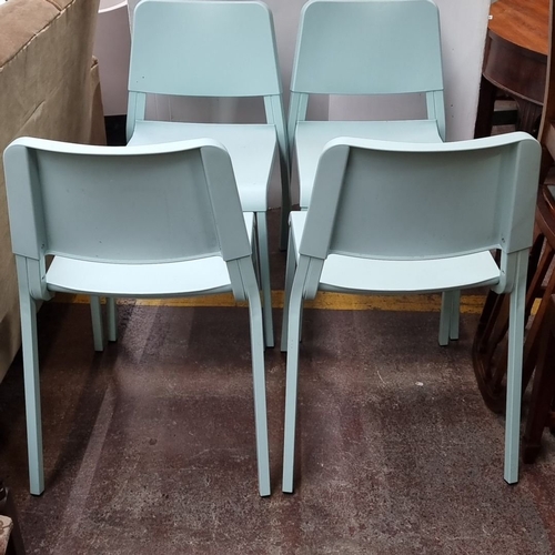 794 - Set of four IKEA Teodores chairs, light blue. 2019. Model number: 104.558.96. Nice heavy plastic and... 