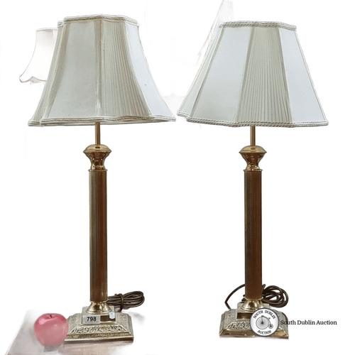 798 - Pair of English table lamps, model YT15, feature a classic design with pleated shades and brass deta... 