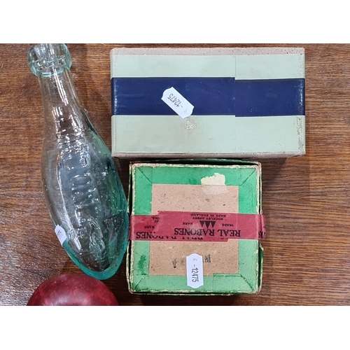 1072 - Mixed vintage collectibles including Rabone's linen tape measure, Milton nasal spray box and a rawli... 