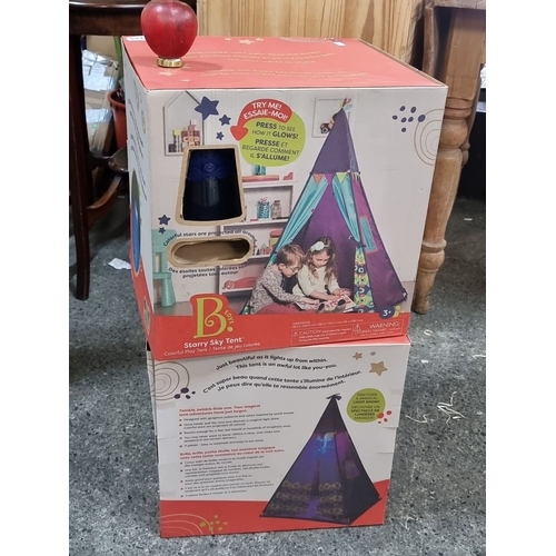 1254 - Two brand new in box  B toys starry sky tents . A Colorful play tent featuring star projections `RRP... 