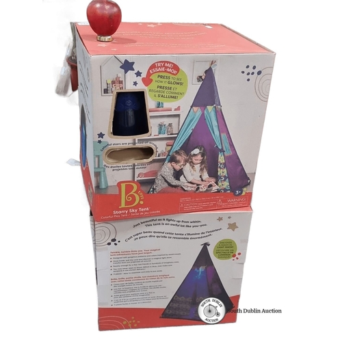 1254 - Two brand new in box  B toys starry sky tents . A Colorful play tent featuring star projections `RRP... 