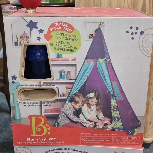 1254 - Two brand new in box  B toys starry sky tents . A Colorful play tent featuring star projections `RRP... 