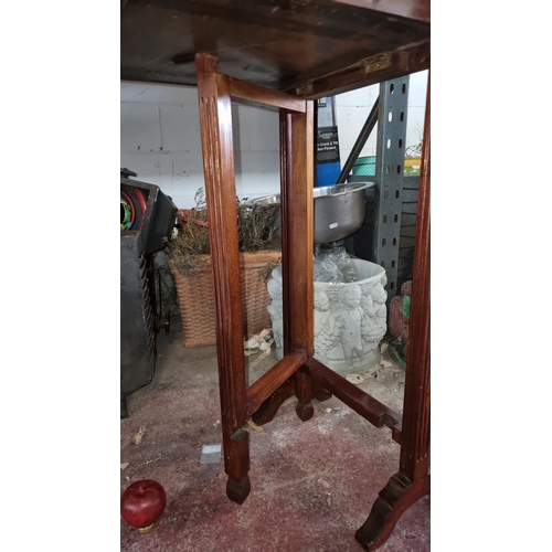 1270 - Victorian mahogany firescreen and table with floral needlepoint design, featuring purple and pastel ... 