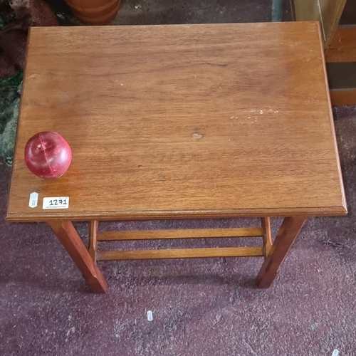 1271 - Mid-Century wooden side table with slatted base shelf.