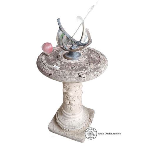 1276 - Star lot :A vintage Cast stone pedestal sundial with ornate floral detailing and metal gnomon.  Requ... 