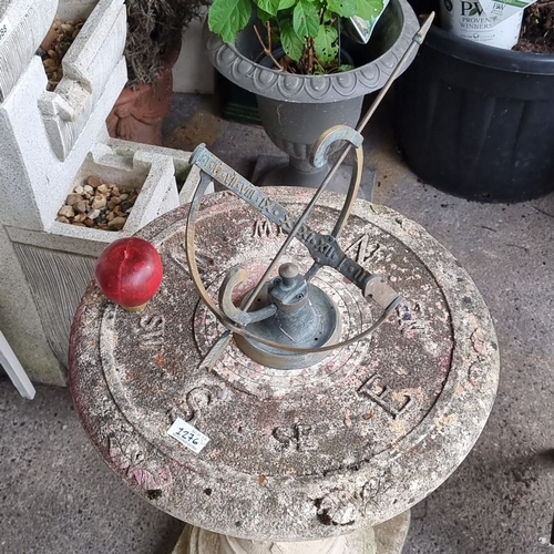 1276 - Star lot :A vintage Cast stone pedestal sundial with ornate floral detailing and metal gnomon.  Requ... 