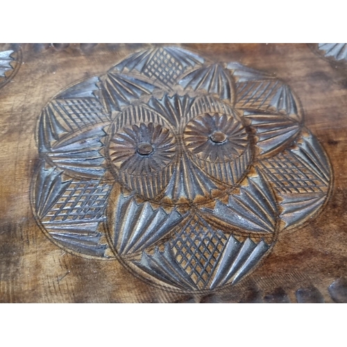 964 - Hand-carved wooden tray showcases intricate geometric floral patterns. The set includes an additiona... 