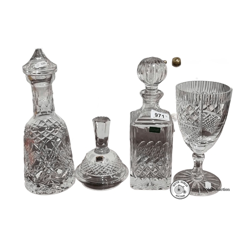 971 - Set of Cavan Irish Crystal, 32% lead, including two decanters and one stemmed glass. Detailed cut pa... 