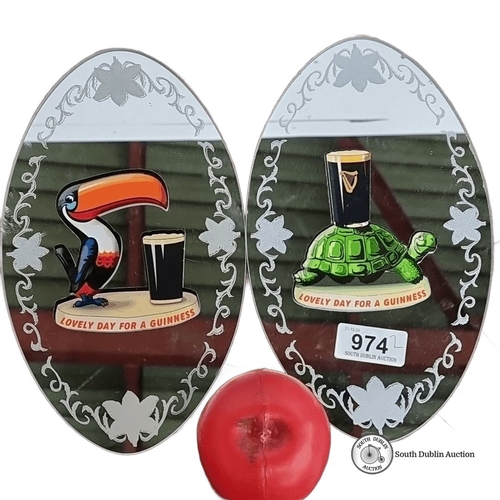 974 - Pair of vintage decorative Guinness advertising mirrors feature iconic toucan and turtle designs and... 