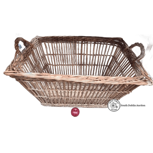 980 - Large vintage woven wicker basket with sturdy handles. Natural rustic charm.