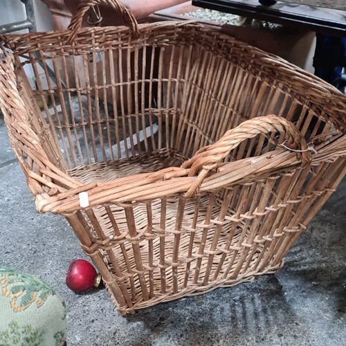 980 - Large vintage woven wicker basket with sturdy handles. Natural rustic charm.