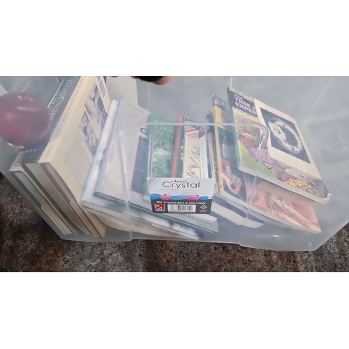 994 - Collection of gardening and dessert books in a plastic storage box, including works by Geoff Hamilto... 