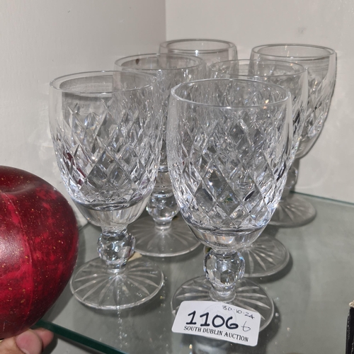 1106 - A set of six Waterford Crystal glasses in the Boyne pattern. All in good condition with acid marks t... 