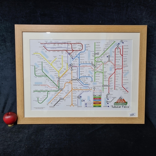 1220 - A print of a 'Tubular Fells' Lake District map. Housed in a wooden frame behind glass.