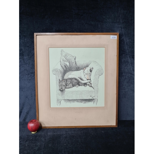 1223 - A sweet print after 'Cecil Aldin' titled 'Weight will tell'. Housed in a wooden frame with complemen... 