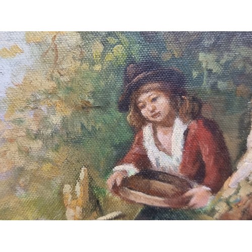 248 - Star Lot: A sweet original oil on canvas painting after 'Sawrey Gilpin' titled 'A Groom feeding a Ho... 