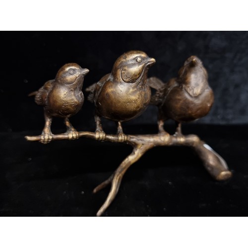 265 - Star Lot : A fabulous bronze sculpture. Features a family of songbirds perched on a branch. Great de... 