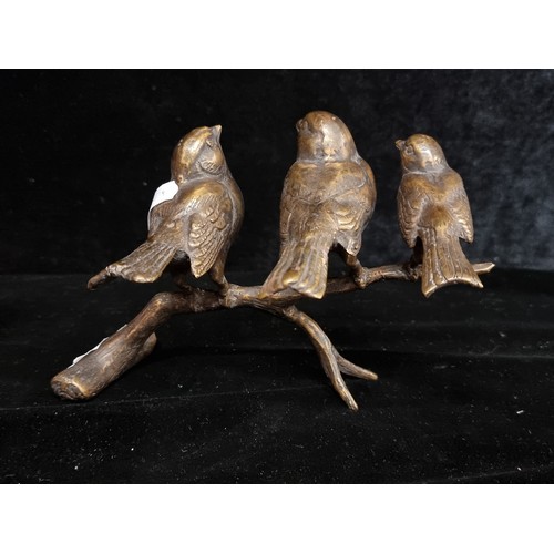 265 - Star Lot : A fabulous bronze sculpture. Features a family of songbirds perched on a branch. Great de... 