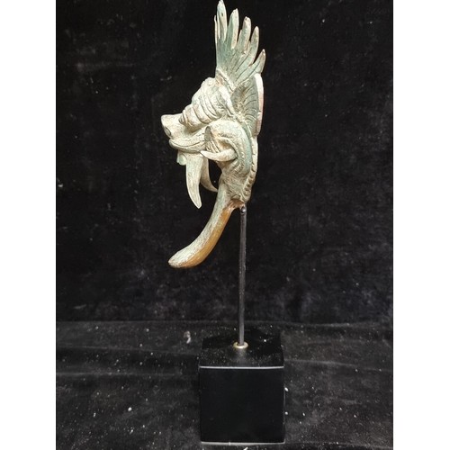 345 - Star lot : An unusual Barong bronze sculpture mounted on a plinth base with green Patina, lovely qua... 