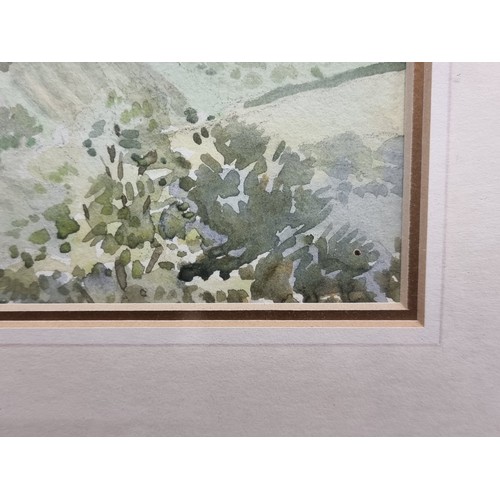 229 - An original' R.J. Mason' watercolour on paper painting. Features a calm countryside scene with rolli... 