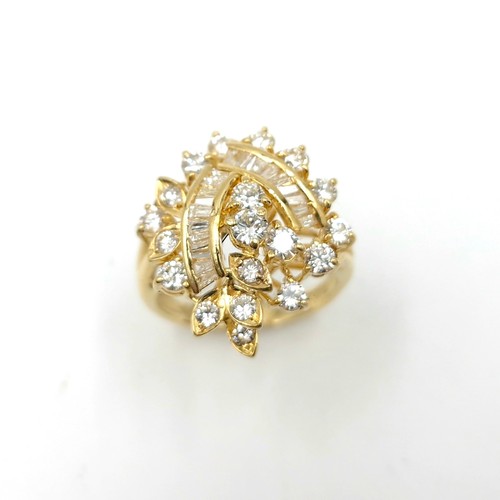 2 - Super Star Lot : A fabulous 18 carat yellow gold spray diamond ring set with 19 Assorted brilliant c... 