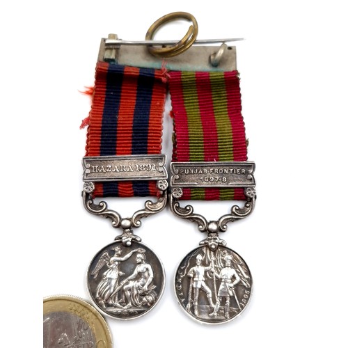 86 - Star Lot : Two Mess dress medals inscribed 'Punjab Frontier, 1897 - 1898'. Hazara 1891. Together wit... 