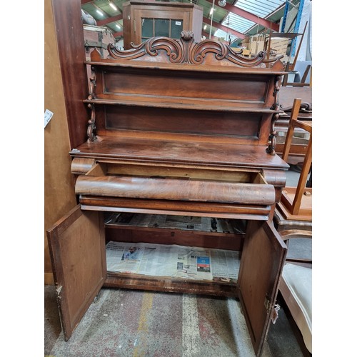 815 - Star lot : An Irish mid 19th century antique elaborate sideboard with lion paw feet, one pull out dr... 