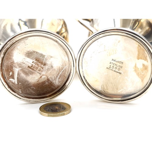 502 - Star Lot : A beautiful pair of Hawkes sterling silver milk and sugar with gilt interior  . Total wei... 