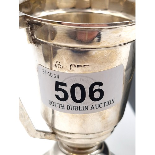 506 - Star lot : An Irish silver twin handled trophy. Made by Alwright & Marshall limited silver smiths. W... 