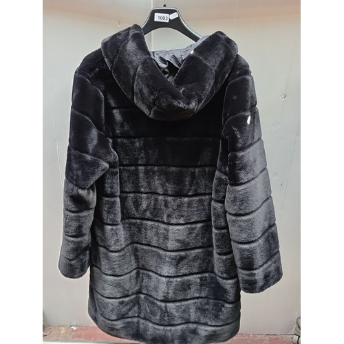 308 - A chic Funk black faux fur jacket with hood and a zip. Size EUR 46. Similar jacket RRP: €226.05 on w... 