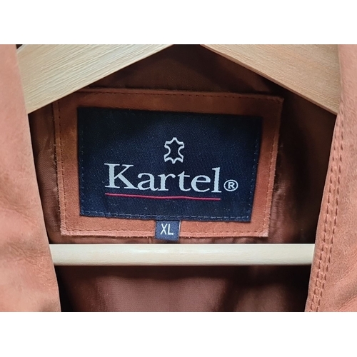 311 - Kartel leather jacket in tan, size XL, features a button closure and front pockets.