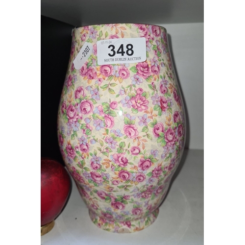 348 - Royal Winton Grimwades floral chintz vase, made in England. Features a vibrant rose pattern, classic... 