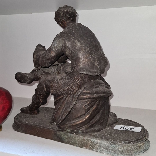 350 - Bronze sculpture depicting a barber performing surgery, featuring detailed attire. From the 19th cen... 