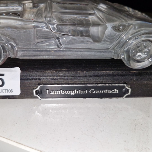 405 - Crystal Lamborghini Countach model on wooden base, featuring a detailed design. The base includes a ... 