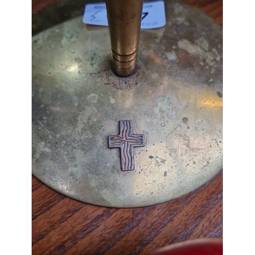 430 - Copper and brass set with pitcher, Communion chalice and a hold water font.