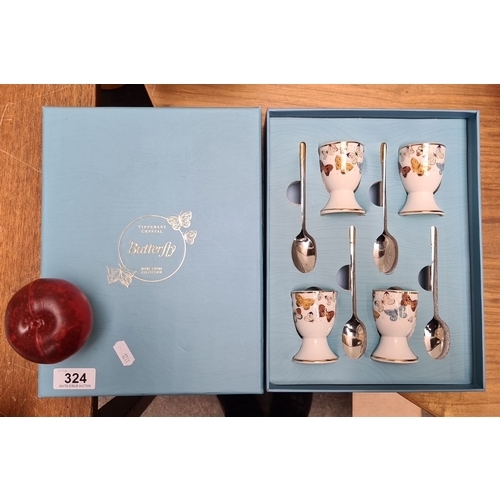 324 - Butterfly Collection egg cup and spoon set in decorative gift box, featuring intricate butterfly mot... 