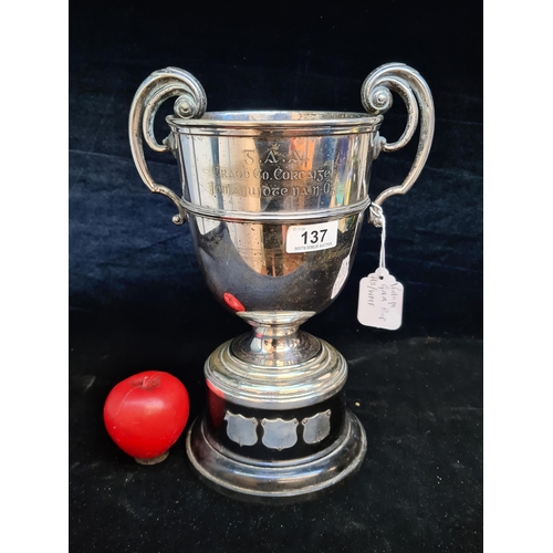 137 - Star Lot : A superb very large Vintage Cork GAA cup outlining the winners of the Cork minor hurling ... 