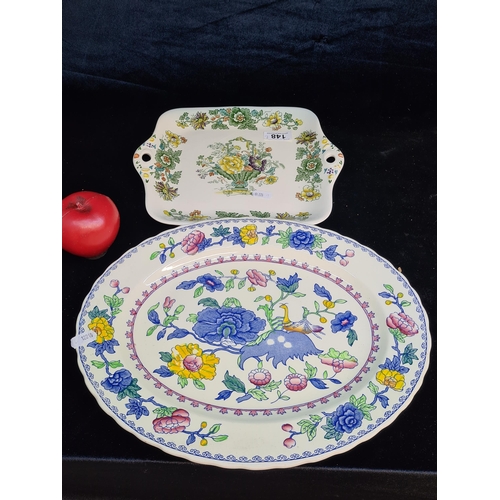 148 - Two beautiful hand painted vintage pieces of Mason's Ironware including a serving tray and serving p... 