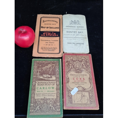 164 - Four antique and vintage maps of Ireland including three Ordnance survey maps of Cork, Carlow and Ba... 