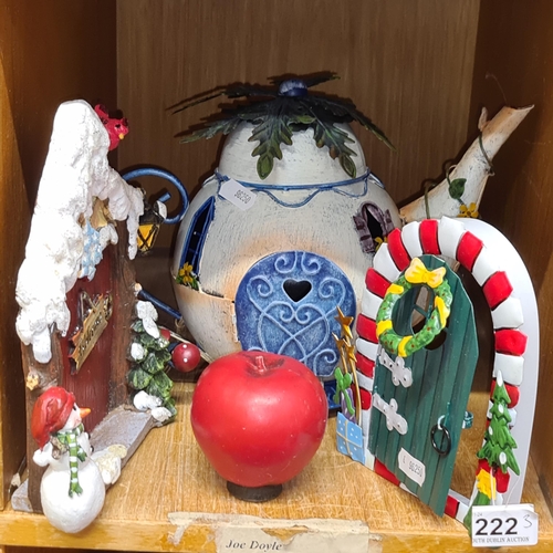 222 - Two Christmas themed fairy doors along with a whimsical metal fairy teapot. Brand new from a top Uk ... 