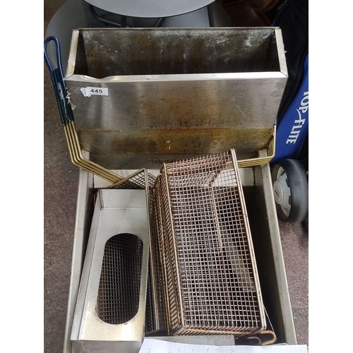 445 - Imperial commercial deep fryer, stainless steel construction, includes wire baskets.